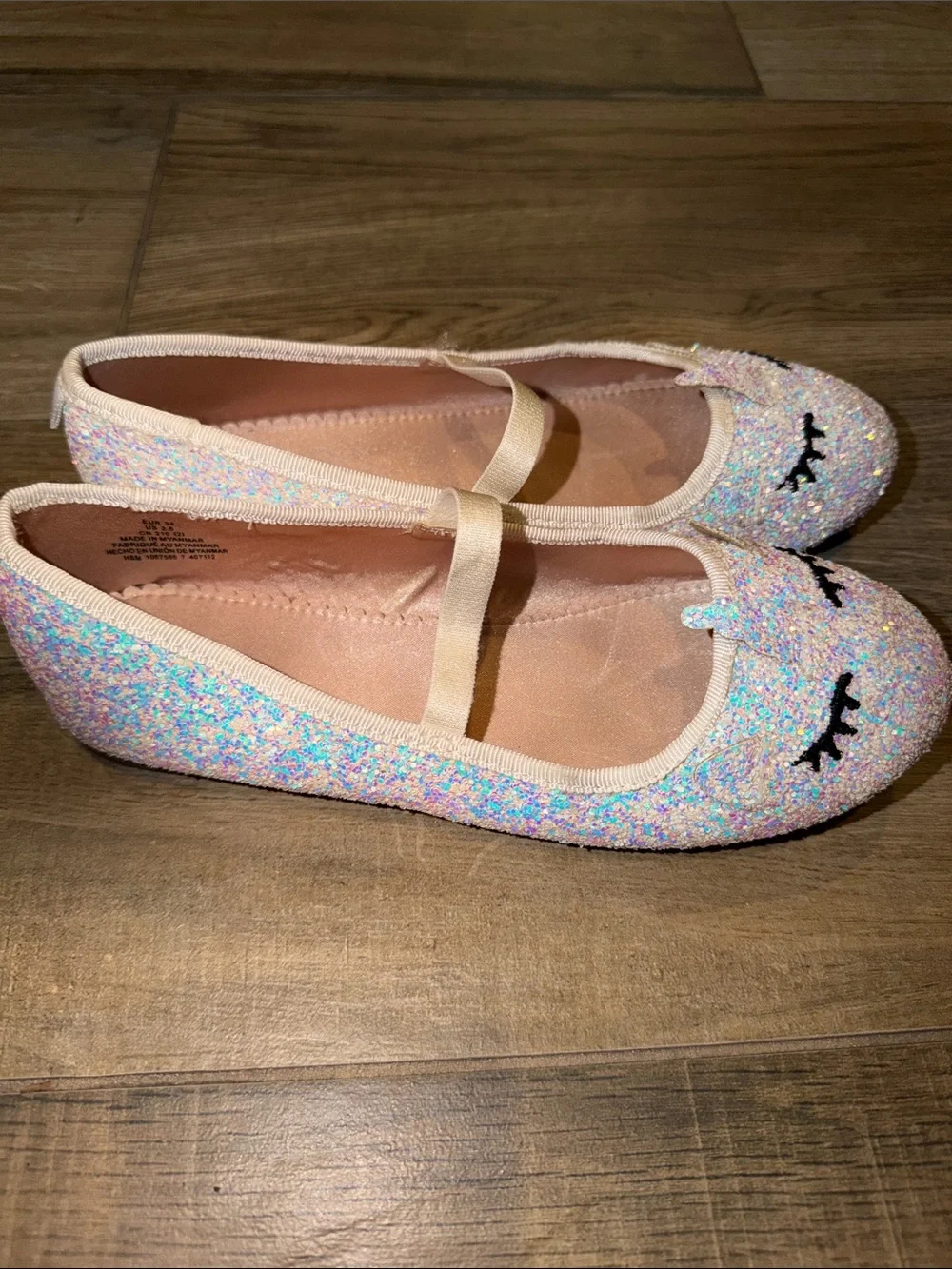 H&M Girls' Iridescent Pink Glitter Unicorn Ballet Flats